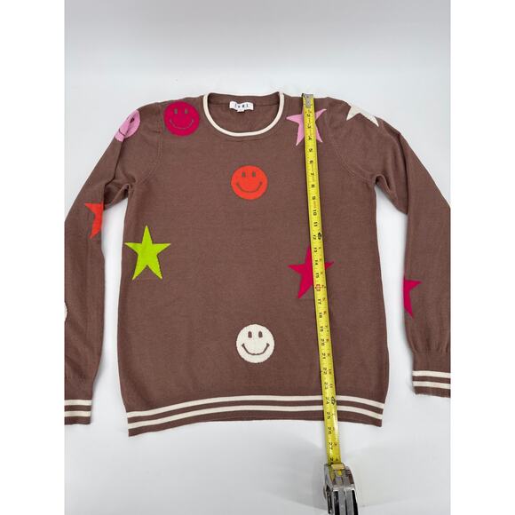 THML Super Soft Brown Smiley Star Print Sweater Size Large - Picture 4 of 7